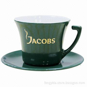 200cc Ceramic Porcelain Cup and Saucer Set with Golden Jacobs Print, Customized Designs are Welcome
